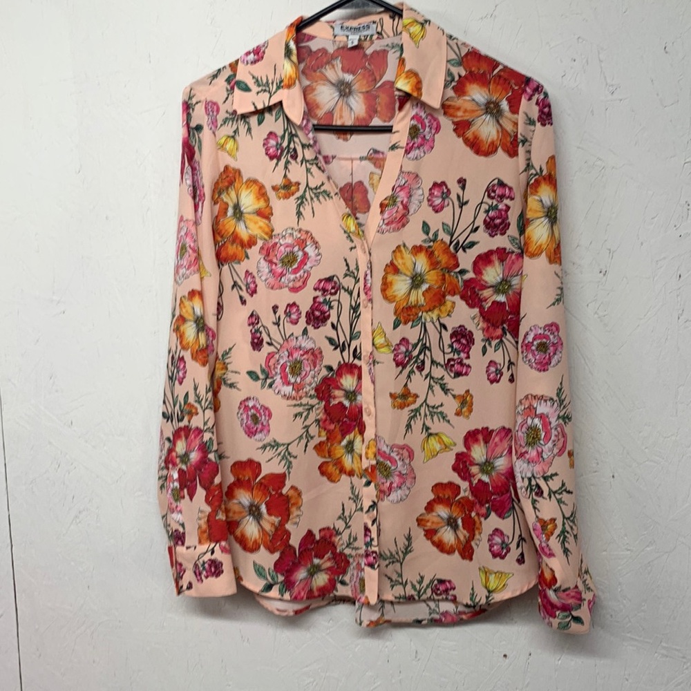 Express The Portofino Shirt Floral Lightweight Blouse